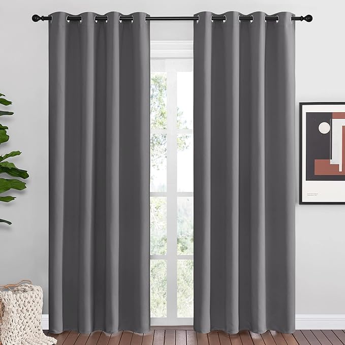 NICETOWN Blackout Curtains Panels for Bedroom - 3 Pass Microfiber Noise Reducing Thermal Insulated Solid Ring Top Blackout Window Drapes (2 Panels, 55 x 86 Inch, Gray) by NICETOWN