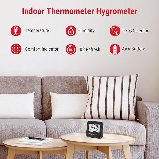 ThermoPro TP157 Hygrometer Indoor Thermometer for Home, Room Thermometer Humidity Meter with Accurate Temperature Humidity Sensor for Greenhouse Baby Room Office-1 Pack - Image 2