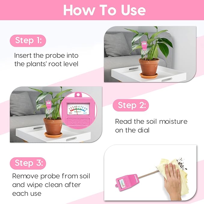 Soil Moisture Meter, Soil Tester Plant Moisture Meter for House Plants, Plant Water Meter Hydrometer Plant Sensor for Indoor Plant Care, No Battery Needed (Pink) - Image 4