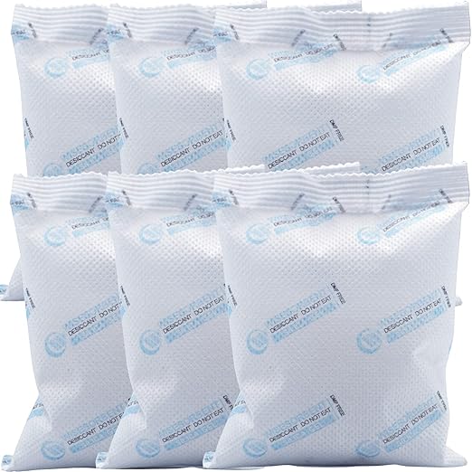 6Pcs 100 Gram Silica Gel Packets, White Dessicant Beads Packets for Storage, Pure and Safe Silica Gel Desiccant Packs, Moisture Absorber Silica Gel Beads Packs for Moisture Control by Wisesorb