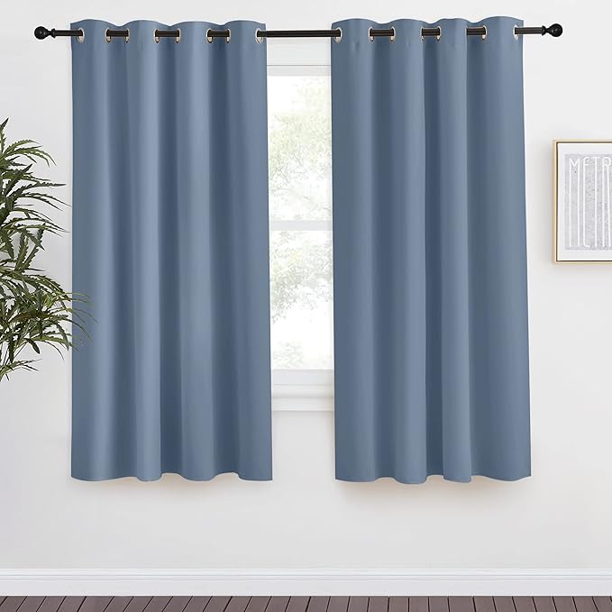 NICETOWN Blackout Curtain Panel, W55 x L68, 1 PC, Stone Blue Color, Light Blocking Room Darkening Window Drape for Nursery/Bedroom, Ring Top by NICETOWN