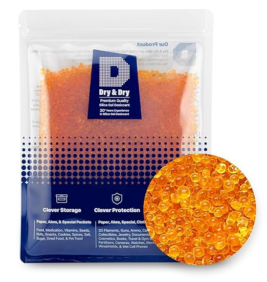 Dry & Dry [1.2 LBS] Premium Orange Indicating Silica Gel Desiccant Beads(Industry Standard 3-5 mm) - Rechargeable Silica Gel Beads(1.2 LBS) by DryDry