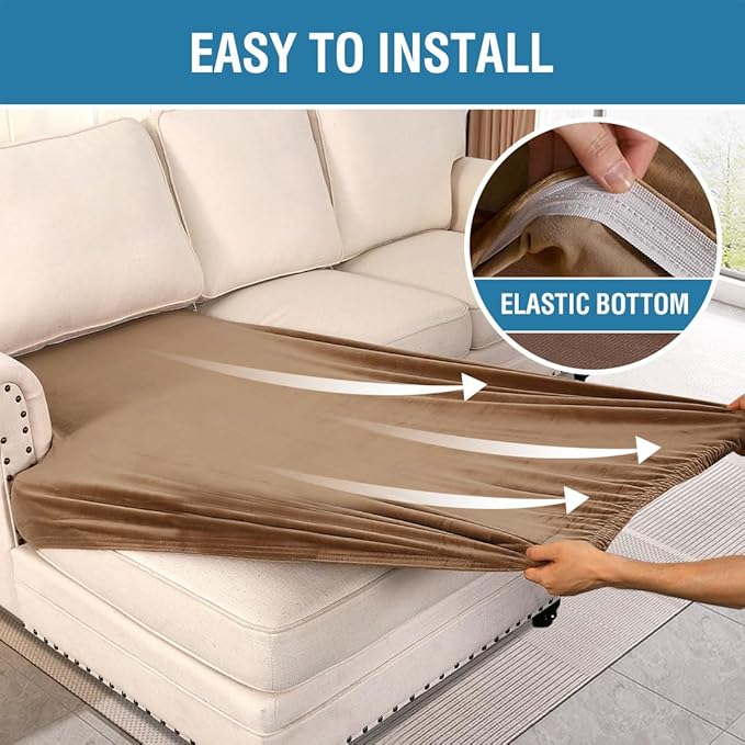 H.VERSAILTEX Velvet Stretch Individual Chaise Cover Sectional Couch Covers for L Shaped Sofa Both Left/Right Furniture Protector Seat Cushion Sofa Cover (1 Piece Chaise Cover, Camel) - Image 4