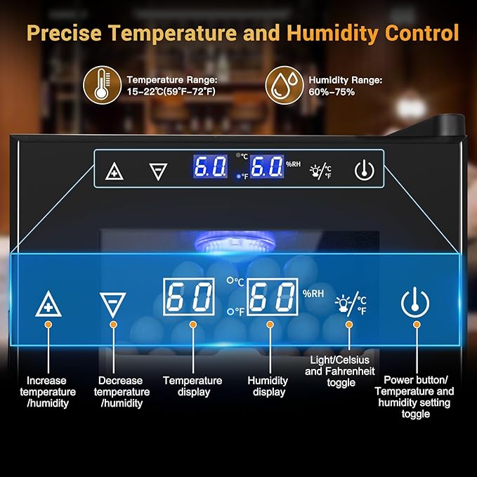 Cigar Electric Humidor, 35L 250 Counts Large Capacity Thermostatic Electric Cigar Cooler Cabinet with Digital LED Screen, Safety Lock,Smart Humidity & Temp Control, Gifts for Men - Image 4