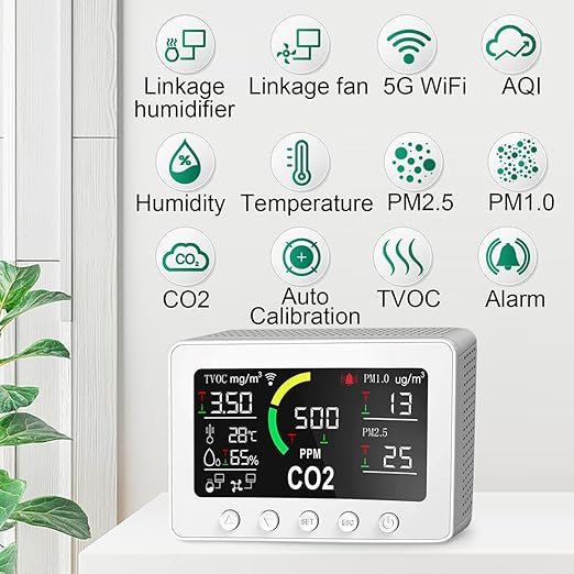 12 in 1 Air Quality Monitor Indoor,Air Quality Tester for Home,Air Quality Meters for CO2,TVOC,PM1.0,PM2.5,AQI,Temperature and Humidity,Air Quality Detector for Home,Office (White) - Image 5