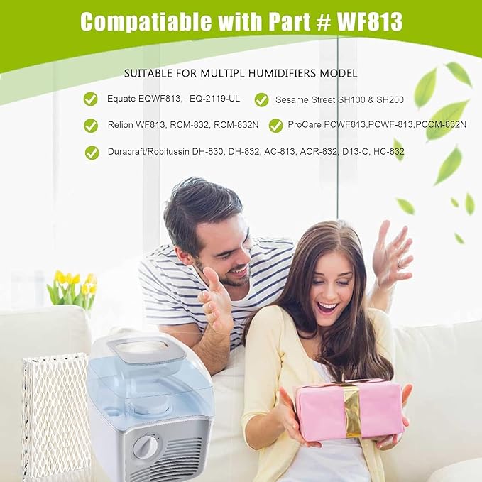 8 Pack WF813 Humidifier Filters Wick Replacement Compatible with ReliOn RCM-832 RCM-832N WF813 DH832 ProCare PCWF813 Equate EQWF813 EQ-2119-UL Duracraft DH-830 Cool Mist Humidifier Filters - Image 2