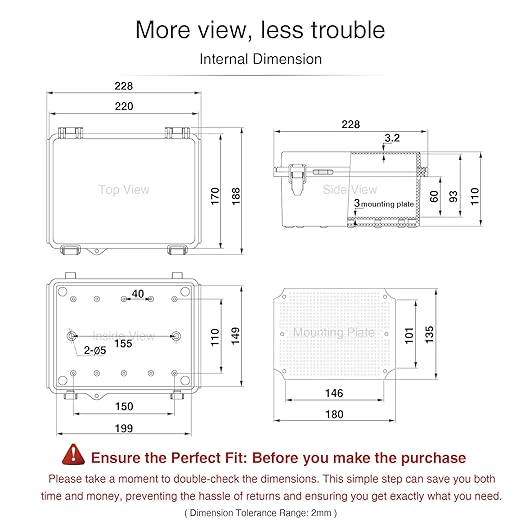 QILIPSU Outdoor WiFi Enclosure, 8.6"x6.7"x4.3" Waterproof Electrical Junction Box, Clear Plastic Hinged Cover IP67 Weatherproof for Solar Projects Network Router Led Control - Image 6