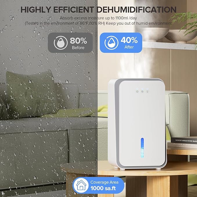Dehumidifier for Home, 1000 sq.ft Dehumidifier with Auto Shut Off, 7-Color LED Light Built-in Aromatherapy Diffuser, Ultra-Quiet Dehumidifiers for Bedroom, Bathroom, Basement (White) - Image 3