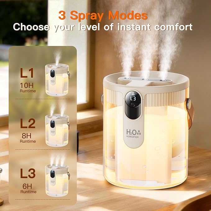 DIGIX Small Portable Humidifiers for Bedroom, 1.4L Top Fill Cool Mist Humidifier for Home Office Travel, 3 Mist Modes, Auto Shut Off, Night Light, Easy to Clean Quiet Humidifier for Baby Plant (Beige) - Image 4