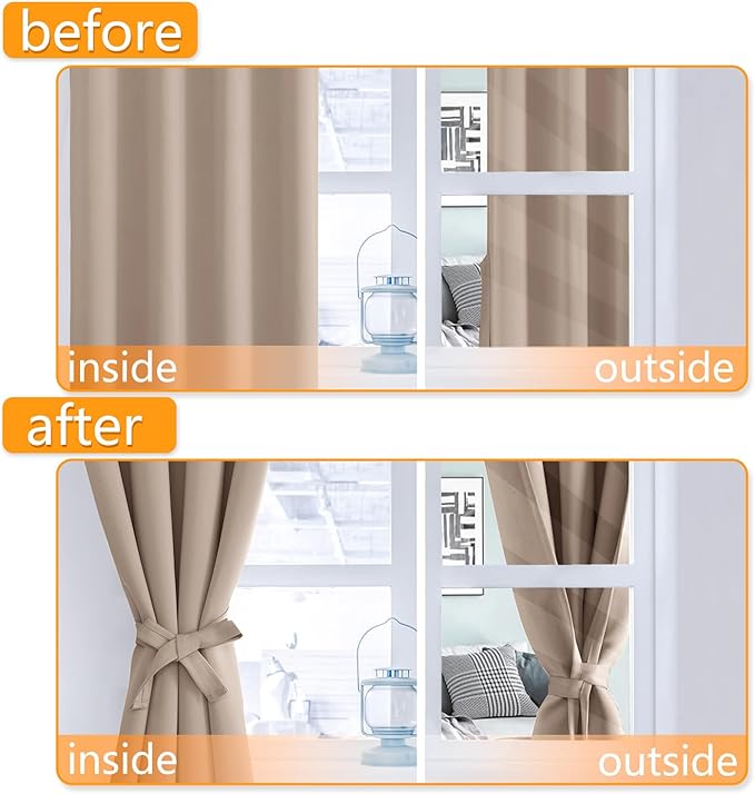 Hiasan Grommet Blackout Curtains for Bedroom, 70 x 84 Inches - Thermal Insulated & Light Blocking Window Drapes for Living Room/Dorm Room, Set of 2 Panels Sewn with Tiebacks, Camel - Image 5