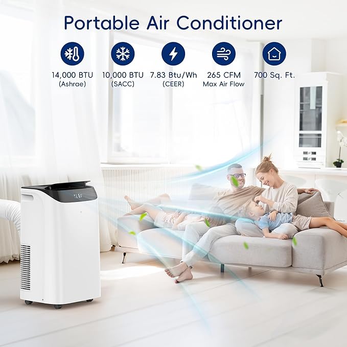 14000 BTU Portable Air Conditioners,Cooling,Fan,Dehumidification,Sleep Mode for Large Rooms up to 700 Sq.Ft,AC Unit with Remote Control,24H Timer,Installation Kits Included - Image 2