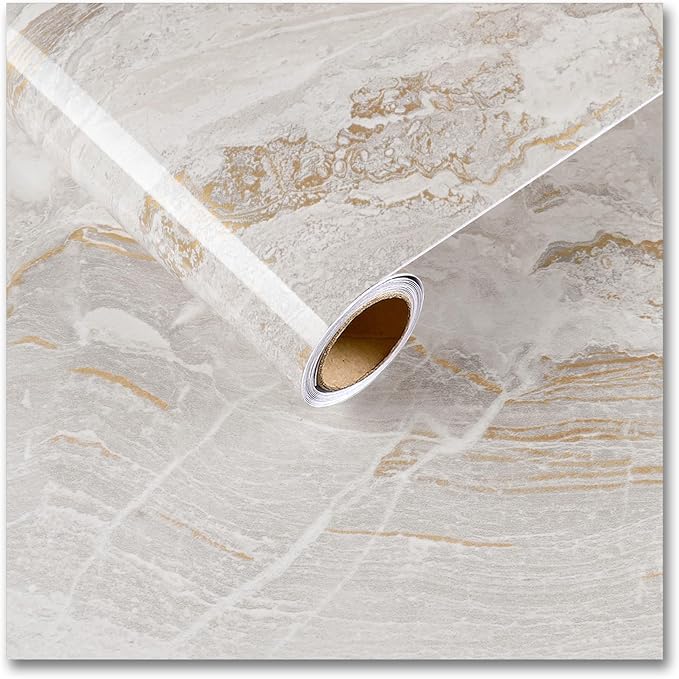 CRE8TIVE Large Size 36"x354" Beige Gold Marble Contact Paper Peel and Stick Liquid Marble Wallpaper for Bathroom Living Room Cabinet Vinyl Wrap Waterproof Countertop Contact Paper for Walls Furniture by CRE8TIVE