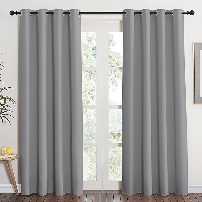 NICETOWN Blackout Curtain & Drape 84 inch Length - (Silver Grey Color) Noise Reducing Drapery for Living Room/Farmhouse, 52 inch Wide, Sold by 1 Panel by NICETOWN