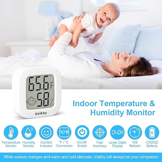 Vaikby Indoor Thermometer 2Pack, Humidity Gauge Meter Digital Hygrometer Room Thermometer for Home, Hight Accurate Temperature and Humidity Monitor for Greenhouse, Reptile, Humidors, Cellar, Office - Image 2