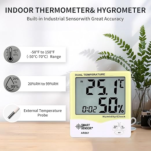 Digital Hygrometer Indoor Thermometer Room Temperature and Humidity Monitor Outdoor Mini Hygrometer Indoor Humidity Meter Gauge Humidity Gauge for Home Office-AR867 - Image 3