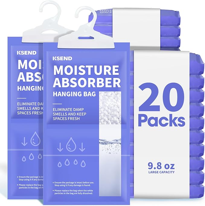Moisture Absorbers 20 Pack, 9.8 Oz Compact Dehumidifier Bags & Packs, Moisture Hanging Bag, Humidity Absorbers, Closet Deodorizer Against Musty Odors, 11.8" x 6.3" by Ksend