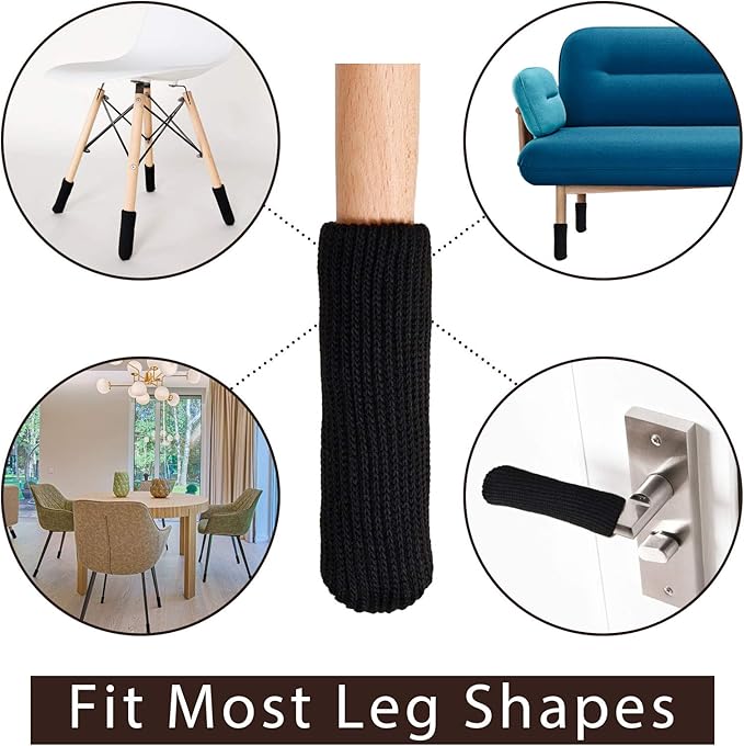Hazeland High Elastic Knitted Chair Leg Protectors for Hardwood Floors, 32Pcs Non Slip No Scratch Noise Furniture Socks, Suitable for Most Round or Square Furniture Feet Black - Image 4