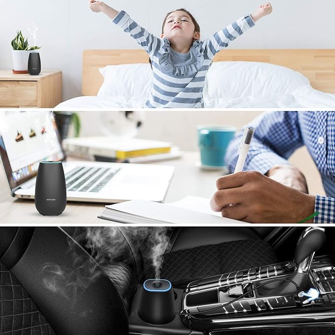 SOICARE Car Diffuser for Essential Oils, Small Portable Car Essential Oil Diffuser with Built-in USB Cable, Mini Aromatherapy Air Scent Humidifier Diffuser for Travel/Office/Home (Elegant Black) - Image 3