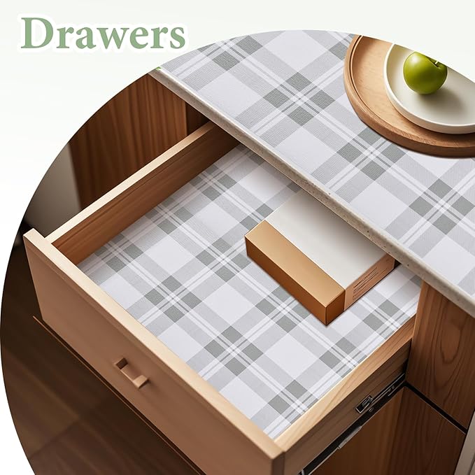Drawer and Shelf Liner for Kitchen Cabinet: 17 in X 20 Ft Non Slip Waterproof Shelf Paper Non Adhesive Refrigerator Liners Light Grey Lattice Easy Liners for Bathroom - Image 6