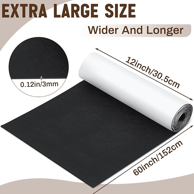 Large Felt Furniture Pads 12 x 60 Inch Non Slip Self Adhesive Heavy Duty Cuttable Strip Roll Felt Sheet Tape for Protecting Hardwood Floors Chair Wall, Black - Image 2