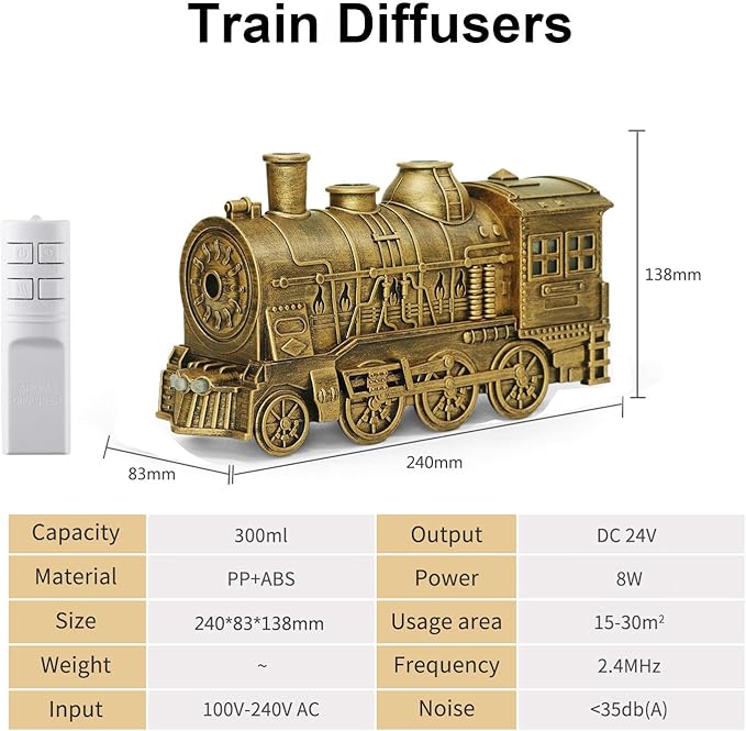 Valentine's Day Train Humidifier 300ml, Dual Mist Outlets Cool Mist Diffuser with 2/8H Timer, for Aromatherapy & Air Humidity, Desktop Decor(Bronze) - Image 6