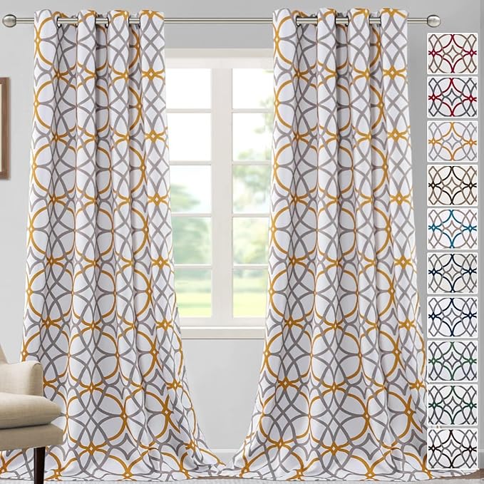 H.VERSAILTEX Blackout Curtains Printed Design 108 Inch Length 2 Panels Set Thermal Insulated Curtains for Bedroom Living Room Geometric Modern Grommet Window Drapes - Mustard and Grey by HVERSAILTEX