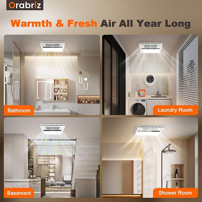 4-in-1 Bathroom Exhaust Fan with Heater, 1100W/2200W Dual Heating, 220 CFM Ventilation, 6000K 1800LM LED Light, Quiet Bath Fan with Light and Heat, Ceiling Mount, Plug-In or Hardwired - Image 7