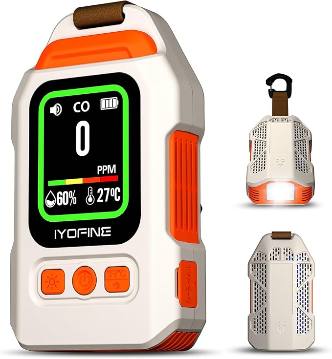 Portable Carbon Monoxide Detector for Travel, 300H Standby, CO Detector with Magnetic Back, Rechargeable 3-in-1 CO Monitor with Audible & Visual Alarm for Camping, Hotel, Car & RV (White) by Eyetoeyecamwebcam