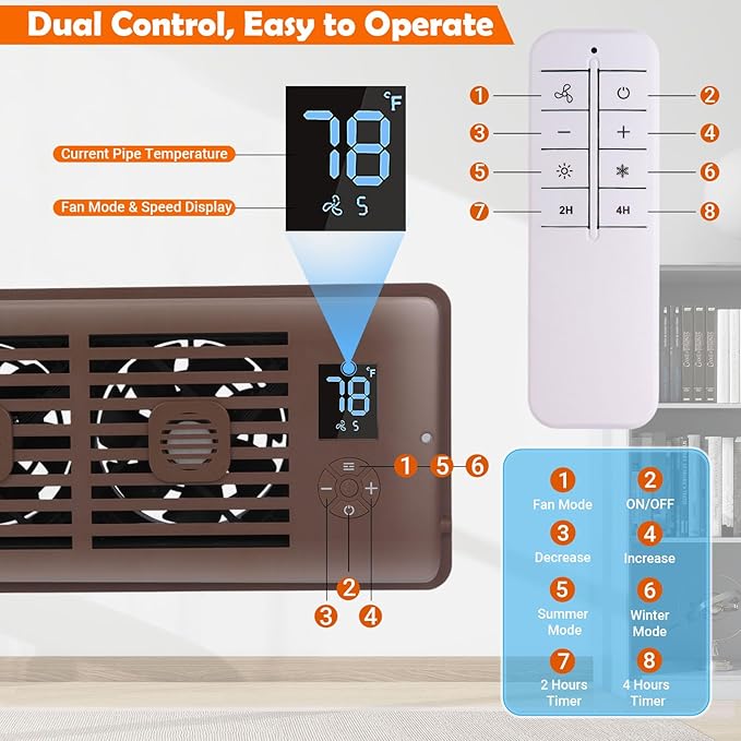 Register Booster Fan Fits 4" x 10" Register Holes, Vent Fan with DIY Scent Diffuser,Quiet 10-Speed Smart Heating Cooling AC with LCD Screen,Remote Control and Thermostat Control for Home,Wall,Floor - Image 5