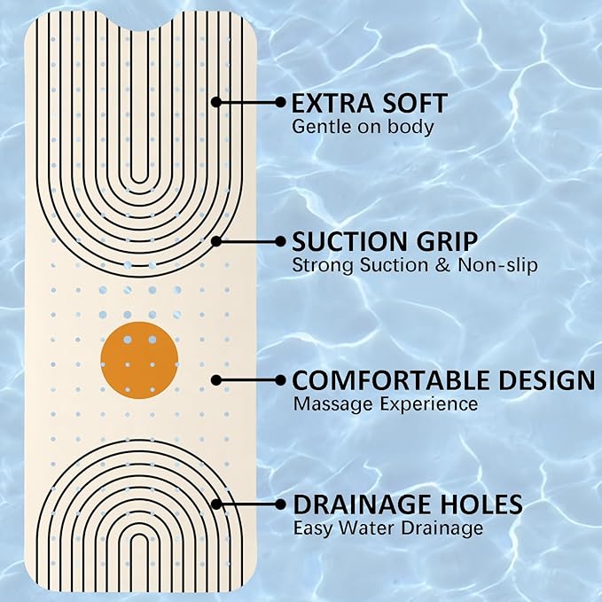Rainbow Bathtub Mat Non Slip, Baby Bath Mat for Tub Rubber Tub Mat, Kids Bath Mats for Bathroom Modern Geometric Anti Slip Shower Mat with Suction and Drain Holes Machine Washable, 40″X16″ - Image 8