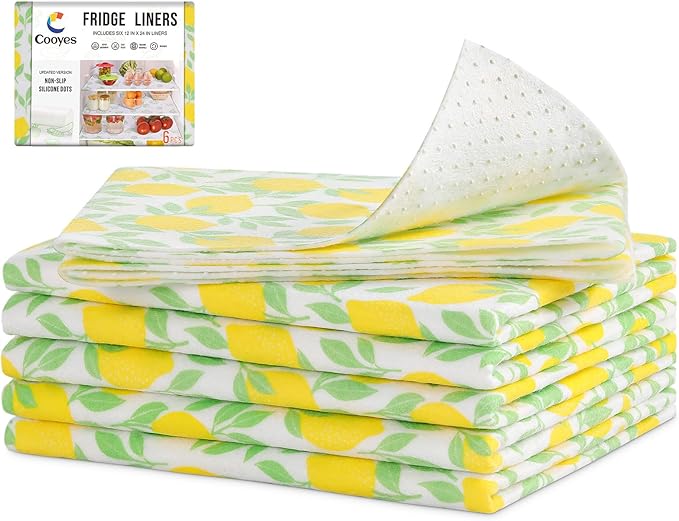 Cooyes 6 Pack Polyester Shelf Liners for Kitchen Cabinets, 17.7" × 36", Non-Slip Refrigerator Liners Machine Washable, Refrigerator Drawer Mats for Glass Shelves and Kitchen Cabinets by Cooyes