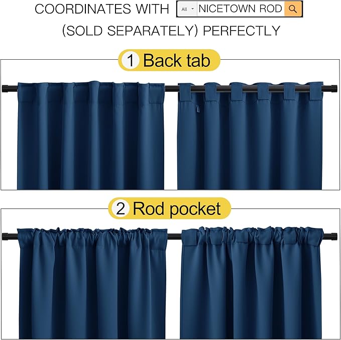 NICETOWN Bedroom Blackout Draperies and Window Treatment- (Moroccan Blue Color) 52 Width X 72 Length, 2 Panels Set, Solid Blackout Curtain Panels - Image 3