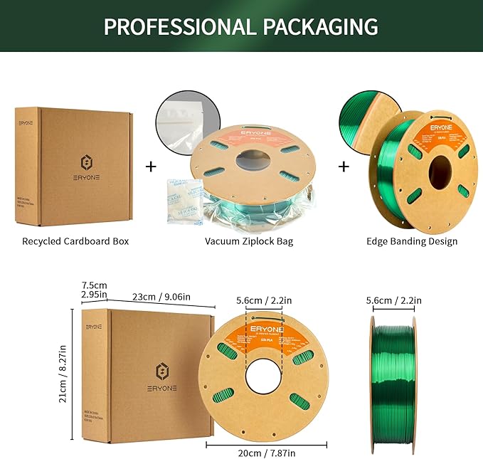 ERYONE Silk PLA Filament for 3D Printer, 1.75mm +/- 0.03mm, 1kg (2.1LBS)/Spool, Silk Christmas Green - Image 7