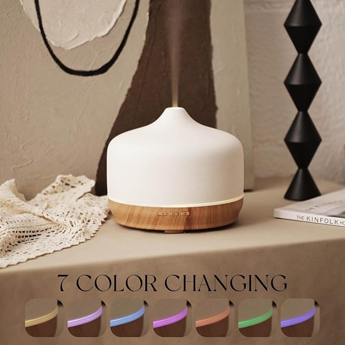 Porseme 500ml Ceramic Essential Oil Diffuser Aromatherapy Ultrasonic Cool Mist Humidifier 15-21 Running Hours Air Diffusers for Sleeping Yoga Office Working Spa and Rest (White Ceramic) - Image 3