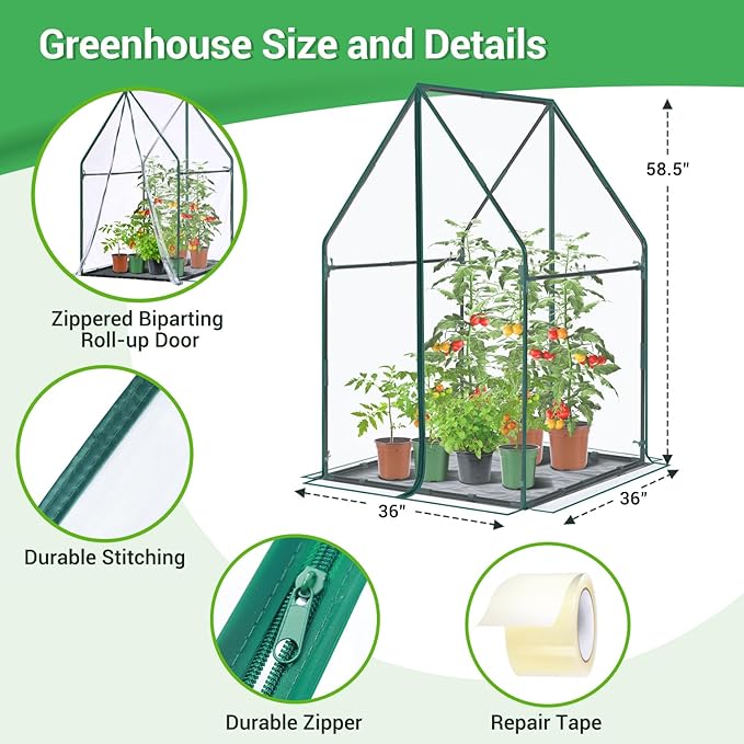 Mini Greenhouse for Indoor Outdoor: Ohuhu Portable Green House with Waterproof Pad for Small Plants Nursery Germination, 36"x36"x58.5" Heavy-Duty PVC Cover Tent Humidity Dome Seedling Accessory - Image 3
