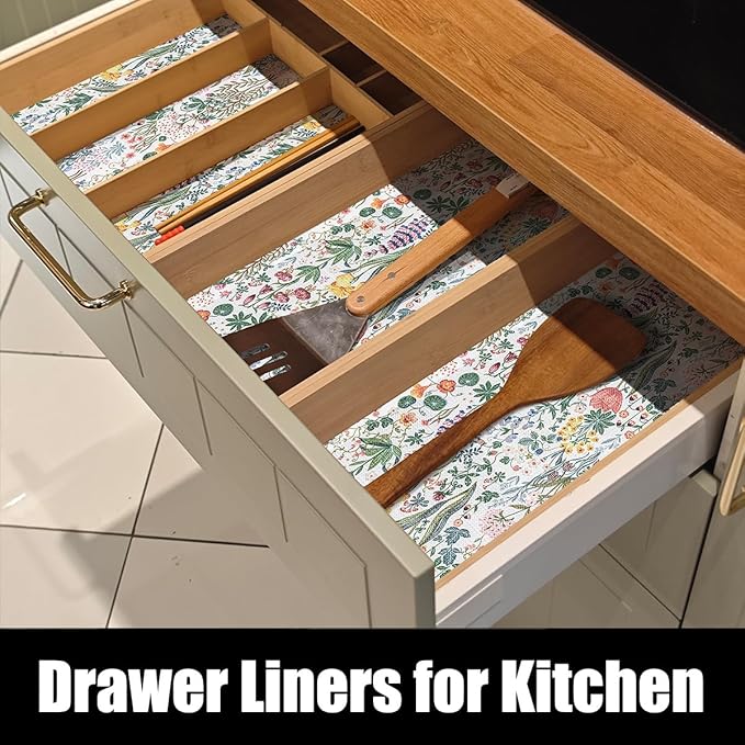 Floral Shelf Drawer Liners, 16IN x 10FT Non Adhesive and Strong Non-Slip Colorful Cabinet Drawer Shelf Liners for Kitchen Wire Fridge, Waterproof Cabinet Liner,Easy to Clean - Image 3