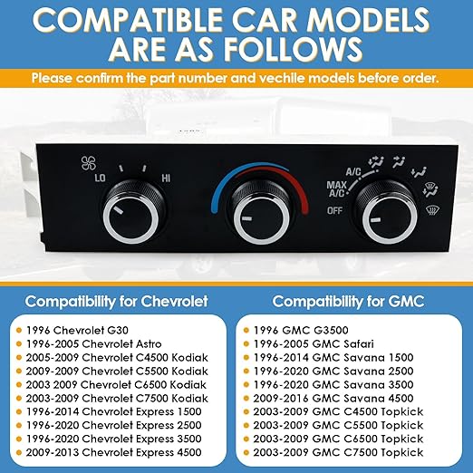 599-217 Heater A/C Control Switch,Front Climate Control Module Compatible with 1996-2020 Chevrolet Express 1500 2500 3500, Chevy C4500 C5500 C6500,1996-2020 GMC Savana, OE # 599-217, 15073274 - Image 2