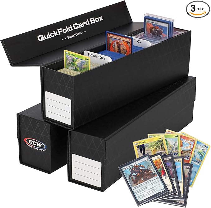 BCW QuickFold Card Storage Box for Sleeved Cards – 3 Pack – Not for Toploaders – Magnetic Closure – Holds 500-1200 Sleeved or Unsleeved Cards – MTG Card Storage by BCW