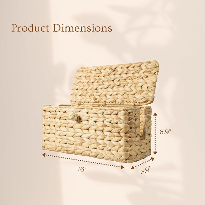Wicker Cable Management Box with Lid, A Handwoven Water Hyacinth Cords Hider Box for TV, Computer, Router, USB Hub to Hide Cords & Power Strip for Desk, Floor, Office, 16x6.9x6.9” - Image 2