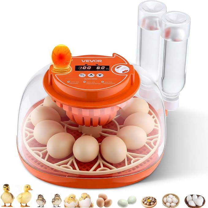 VEVOR 12 Egg Incubator, Automatic Egg Turner with LED Candler, Temperature & Humidity Control, 360° View Clear Window, Poultry Eggs Incubator for Home Farm, Hatching Chicks Ducks Goose Quail by VEVOR