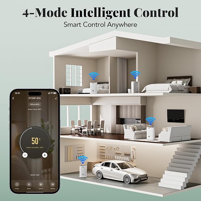 Energy Star 2024 Dehumidifier for Basement & Home, Up to 5500 Sq. Ft, 90 Pint Smart Wi-Fi Control, 1.45 Gal Tank with Drain Hose, 3 Modes, Auto Defrost, Timer & Child Lock - Image 7