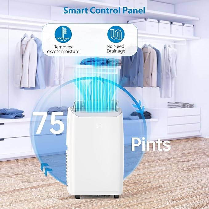 14000Btu Portable Air Conditioner Cools up to 750 Sq.Ft, 3-in-1 Quiet Portable AC Unit with Remote Control & Installation Kits for Large Room, 3 Speed, Auto Swing, 24H Timer - Image 4