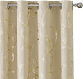 BUHUA Blackout Curtains Gold Foil Print Flower Vine Grommet Drapes, Room Darkening Thermal Insulated Curtains, Noise Reducing Curtain for Bedroom, Beige, 66Wx63L, 2 Panels by BUHUA
