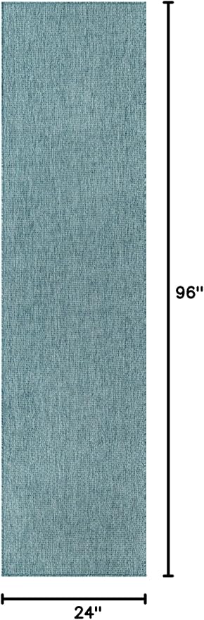 Unique Loom Collection Casual Transitional Solid Heathered Indoor/Outdoor Flatweave Area Rug (2' x 8' Runner, Aquamarine/Ivory) - Image 2