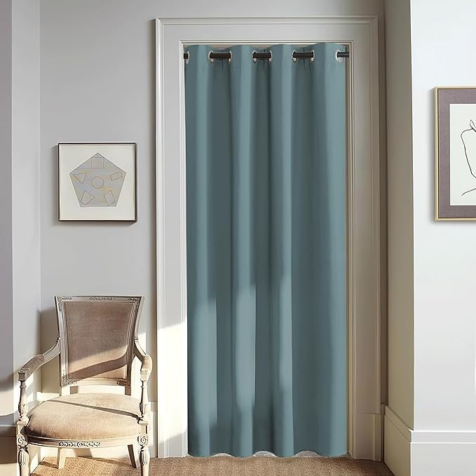 NICETOWN Blackout Greyish Blue Curtain for Living Room - Grommet Solid Thermal Insulated Sound Dampening Doorway Window Curtain Drape for Bedroom/Sliding Door (1 Panel, W46 x L80) by NICETOWN