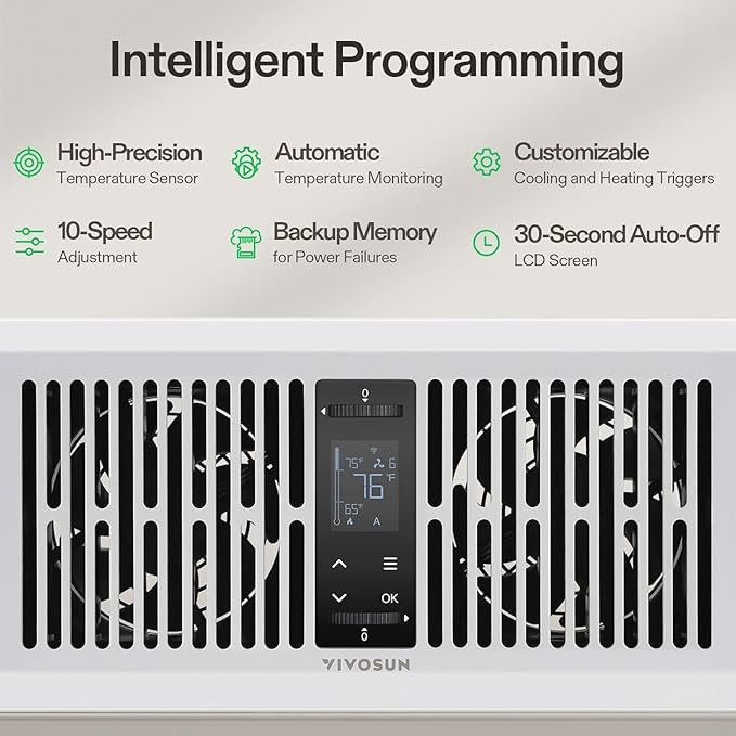 VIVOSUN Quiet Register Booster Fan for "  " Holes, Cooling Heating Vent Fan with 10-Speeds App Control &Adjustable Wind Direction, Thermostat Control for Bedroom, Bathroom &Attic, White - Image 6