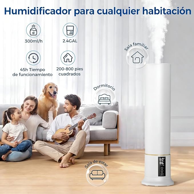 Humidifier Large Room,2.4Gal Cool Mist Humidifiers for Bedroom 9L High Capacity 24dB Quiet Air Humificador fit Removable Water Tank 360° Adjustable, Top Fill & Easy Clean with Remote Control - Image 2