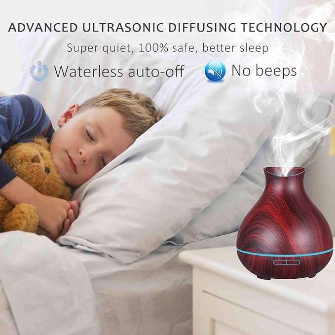 BZseed Aromatherapy Essential Oil Diffuser 550ml 12 Hours Wood Grain Aroma Diffuser with Timer Cool Mist Humidifier for Large Room, Home, Baby Bedroom, Waterless Auto Shut-off,7 Colors Lights Changing - Image 2