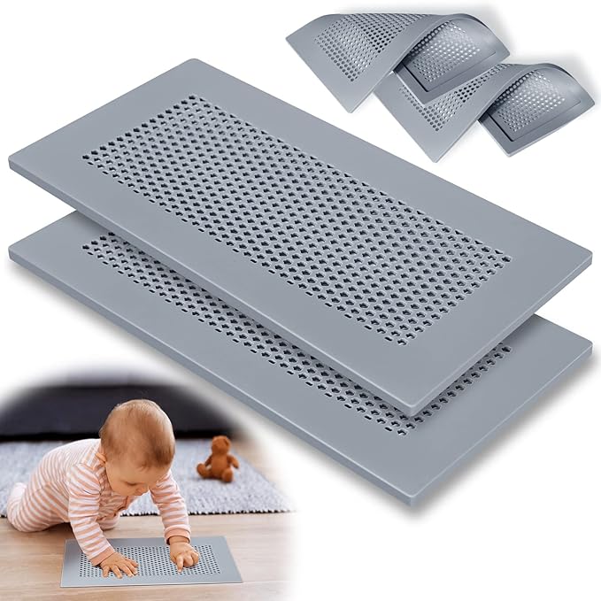 Orzbow Baby Proofing Soft Silicone Vent Cover for Home Wall/Ceiling/Floor Register,Child Proof Floor Air Vent Deflector Cover,Catches Debris Hair & Prevents Creepy Crawlies,Easy Install, Grey,2 Pack by Orzbow-MakeParentingEasier