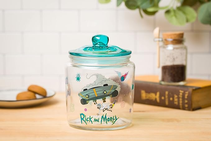 Silver Buffalo Rick and Morty Falling Out of Ship Glass Cookie Snack Candy Jar with Lid (Small) - Image 9